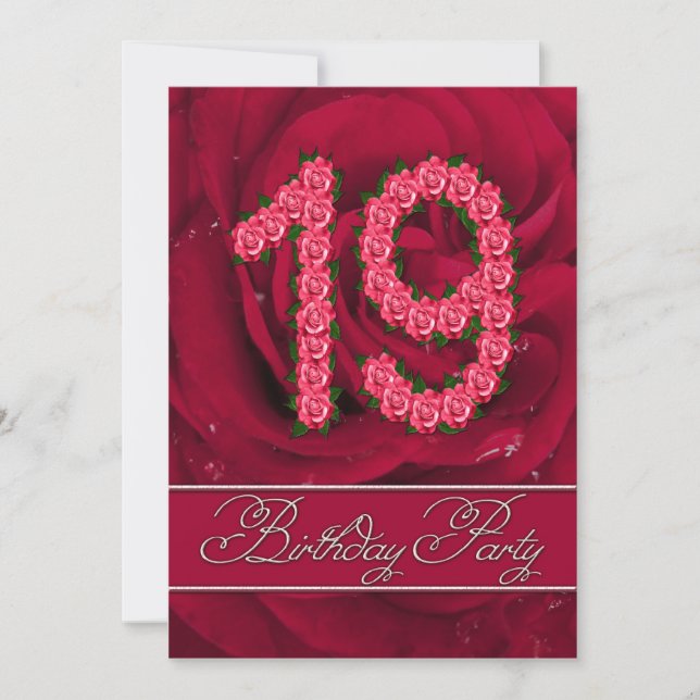 19th birthday party invitation with roses (Front)