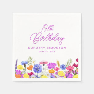 19th Birthday Party Purple Wildflower Custom Napkin