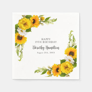 19th Birthday Party Sunflower Daisy Custom Napkin