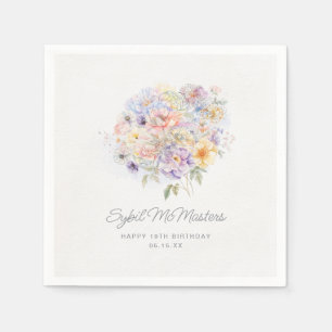 19th Birthday Party Watercolor Floral Custom Napkin