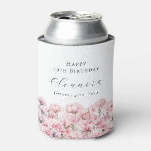 19th Birthday Pink Carnation January Birth Flower Can Cooler
