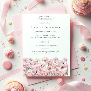 19th Birthday Pink Carnation January Birth Flower Invitation