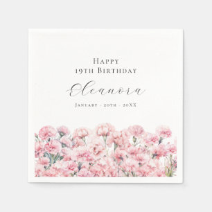19th Birthday Pink Carnation January Birth Flower Napkin