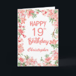 19th Birthday Pink Peach Peonies Watercolor Floral Card<br><div class="desc">19th Birthday Pink Peach Peonies Watercolor Floral Birthday Card. For further customisation,  please click the "Customise it" button and use our design tool to modify this template.</div>