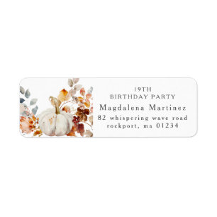 19th Birthday Pumpkin Fall Flower Return Address
