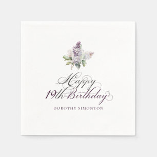 19th Birthday Purple Lilac Spring Flower Cocktail Napkin