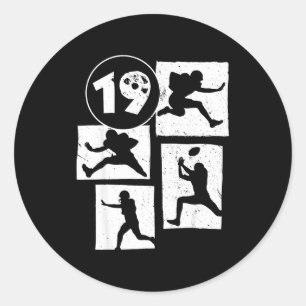 19th Birthday Retro American Football 19 Years Old Classic Round Sticker