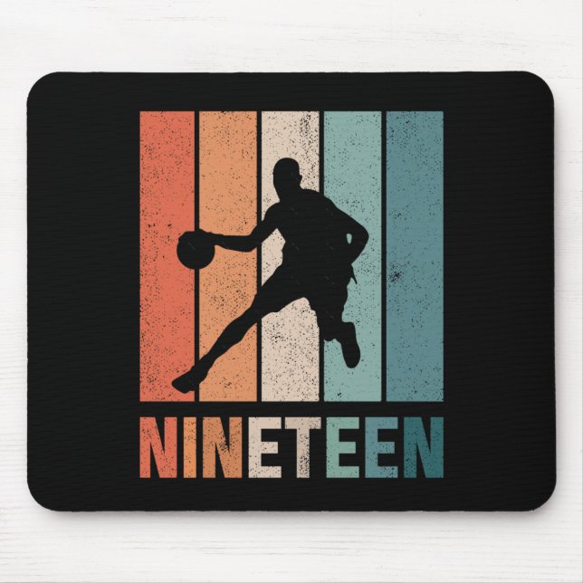19th Birthday Retro Basketball Lovers 19 Years Old Mouse Pad (Front)
