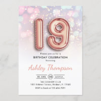 19th Birthday - Rose Gold Balloons Pink Lights