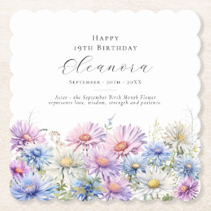 19th Birthday September Birth Flower Custom Paper Coaster