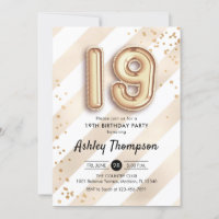 19th Birthday - Stripes Gold Balloons