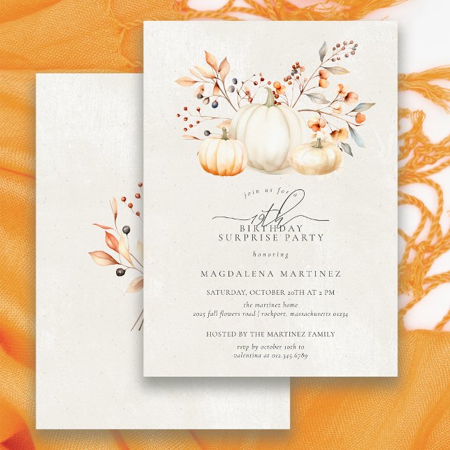 19th Birthday Surprise Party White Pumpkin Fall Invitation (Creator Uploaded)