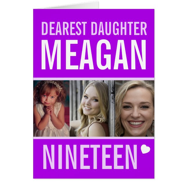 19th birthday three photos purple Daughter (Front)