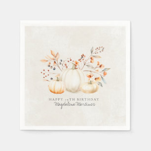 19th Birthday White Pumpkin Fall Leaves Custom Napkin