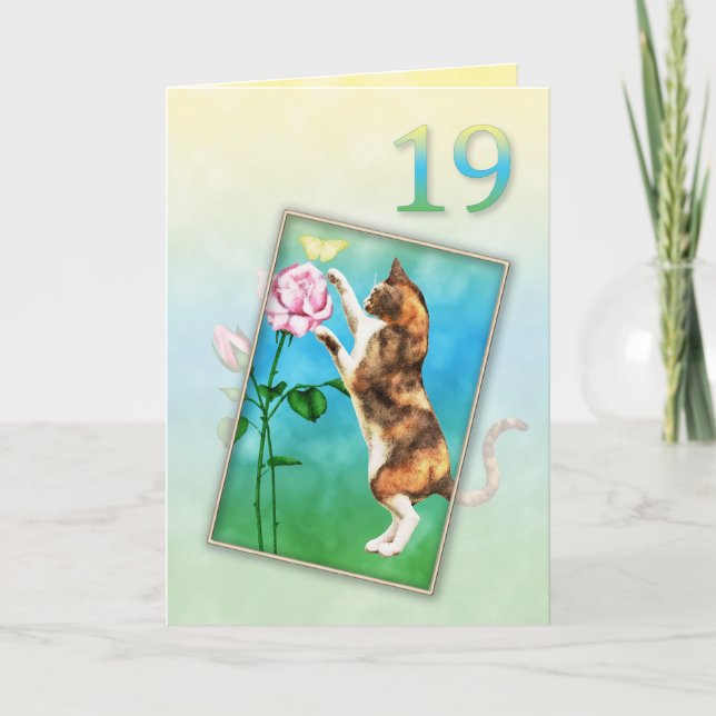19th Birthday with a playful cat Card (Front)