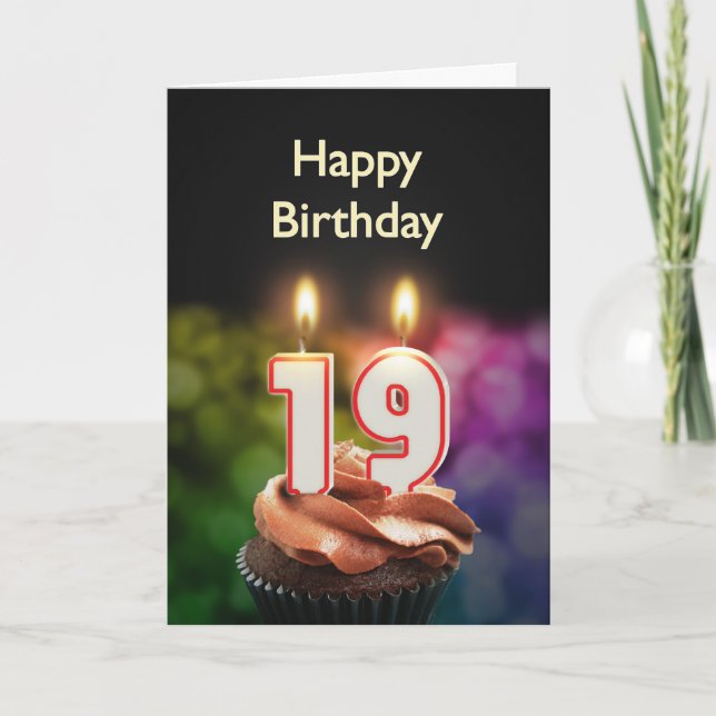 19th Birthday with cake and candles Card (Front)