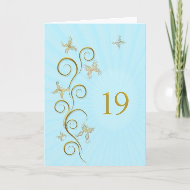 19th Birthday with golden butterflies Card (Front)