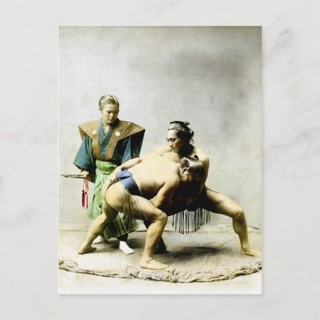 19th C. Japanese Wrestlers Postcard (Front)