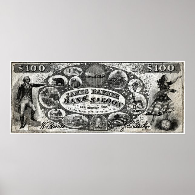 19th C New York Saloon Bank Note Poster (Front)