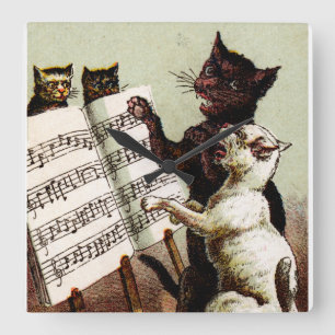 19th C. Singing Cats Square Wall Clock