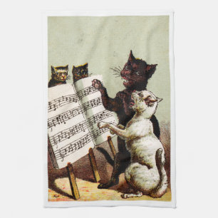19th C. Singing Cats Tea Towel