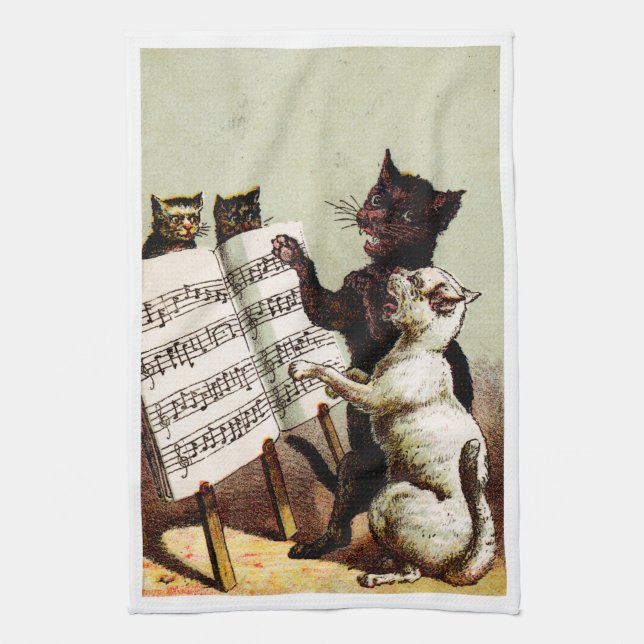 19th C. Singing Cats Tea Towel (Vertical)