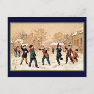 19th C. Snowball Fight Postcard