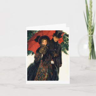 19th C. Young Couple in Winter Holiday Card