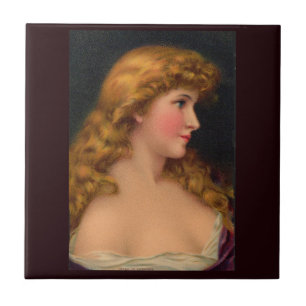 19th century beautiful woman with long hair tile