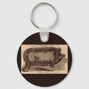 19th century farm animal print Berkshire sow breed Key Ring