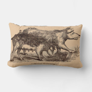 19th century farm animal print pigs lumbar cushion