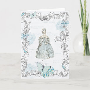 19th century fashion greeting card in blue