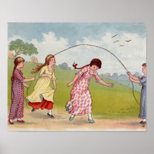 19th century girls playing jump rope poster