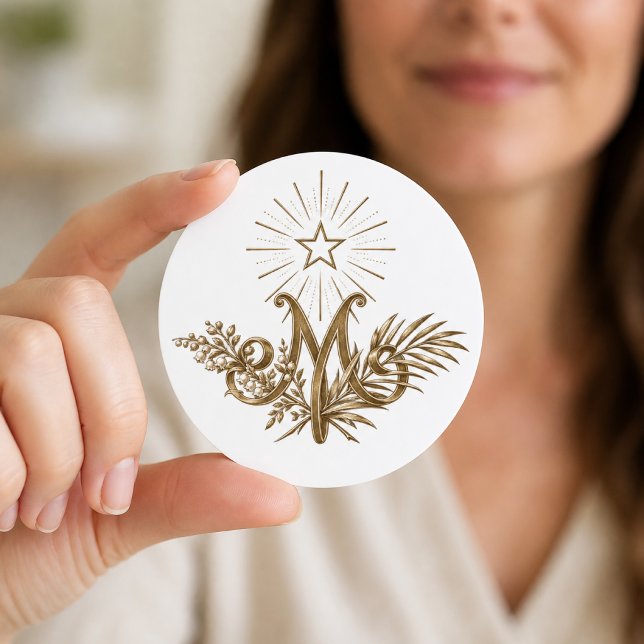 19th Century Gold Marian Monogram Catholic Classic Round Sticker (Creator Uploaded)