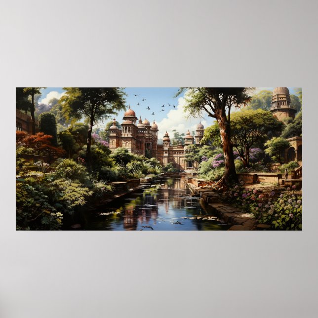 19th century Indian pleasure garden oil painting Poster (Front)