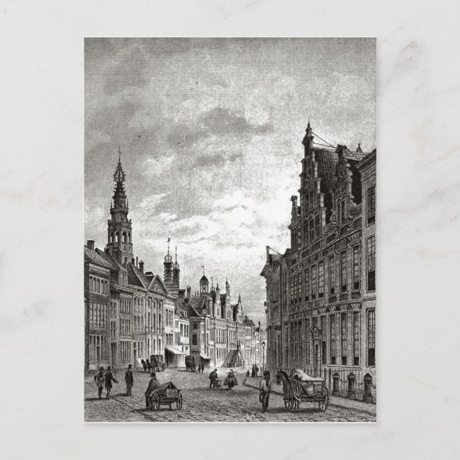 19th century Leiden, Main street Postcard (Front)
