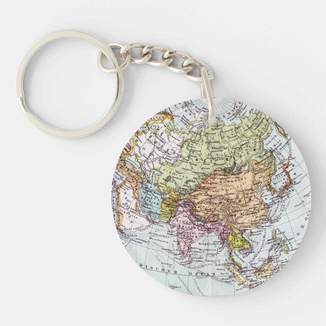 19th Century Map of Asia Key Ring (Front)