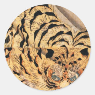 19th century painting of a tiger by Kuniyoshi Utag Classic Round Sticker