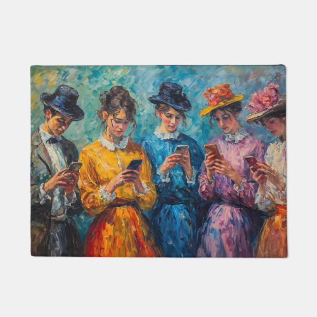 19th Century People Using Smartphones Doormat (Front)