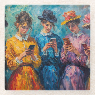 19th Century People Using Smartphones Glass Coaster