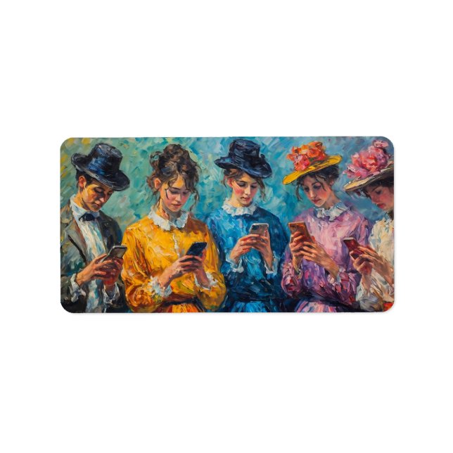 19th Century People Using Smartphones Label (Front)