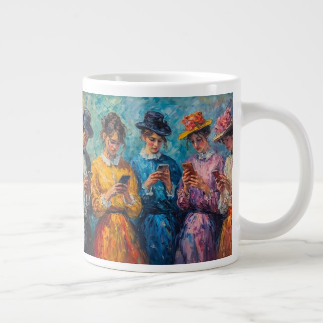 19th Century People Using Smartphones Large Coffee Mug (Right)