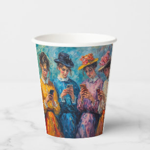 19th Century People Using Smartphones Paper Cups