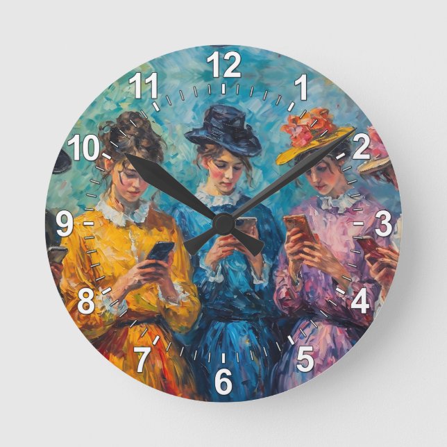 19th Century People Using Smartphones Round Clock (Front)