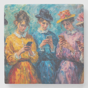 19th Century People Using Smartphones Stone Coaster
