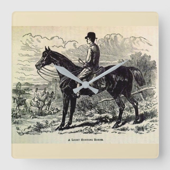 19th century print A Light Hunting Horse Square Wall Clock (Front)