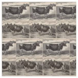 19th century print Holstein bull and heifer print Fabric
