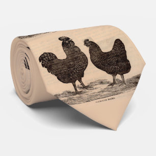 19th century print Plymouth Rock hen and rooster Tie