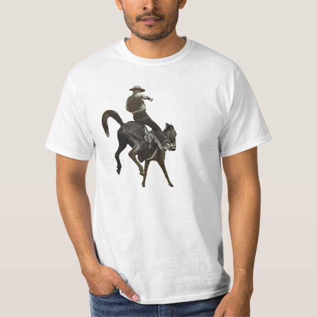 19th Century Vintage Cowboy Bucking Bronco T-Shirt (Front)