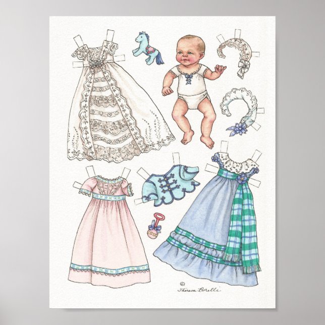 19th century vintage look baby paper doll print (Front)